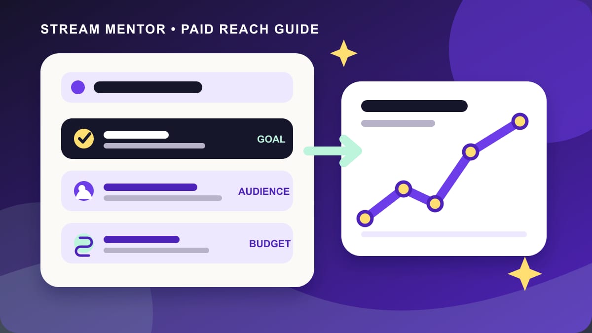 Illustration of a TikTok promotion plan with a goal, audience, budget, and results