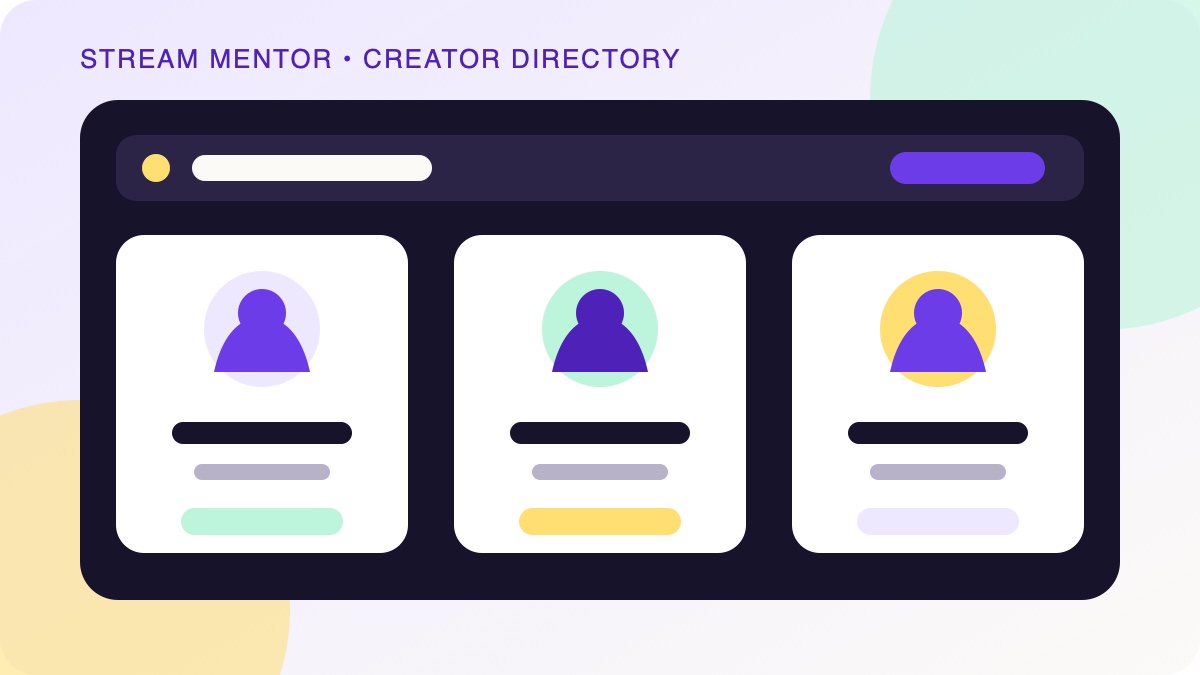 Illustration of women creator profile cards organized by stream format