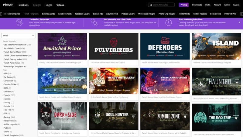 Placeit Twitch overlays