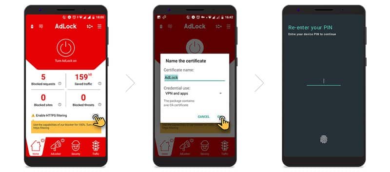 enabling HTTPS filtering on android