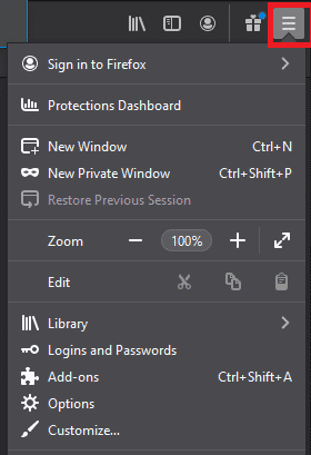 Open Menu’ button Mozilla