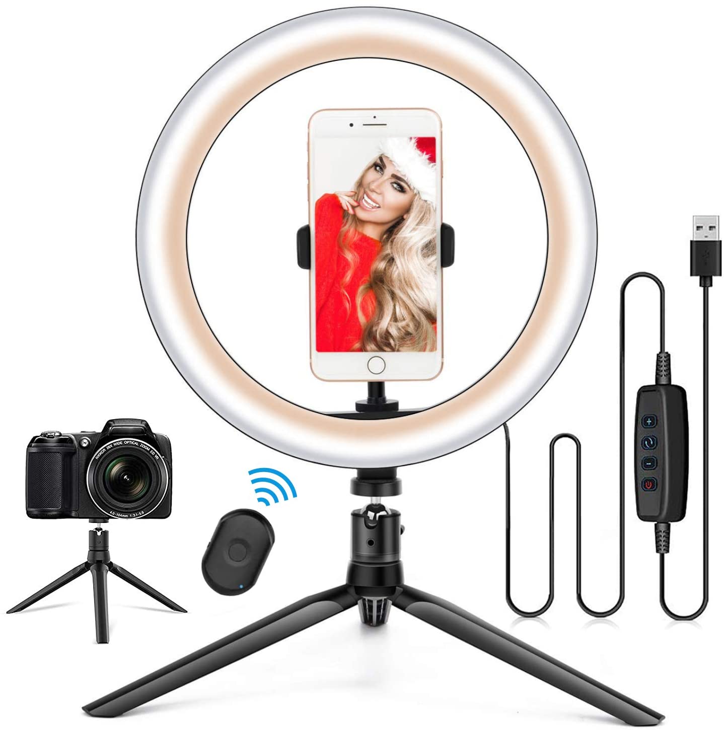 Kingjinglo 6 LED Ring Light Dimmable LED Make Up Lights 360° Adjustable with Clip for Video Live Streaming Selfie Makeup Fill Light 
