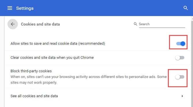 Enable Third-Party Cookies Chrome