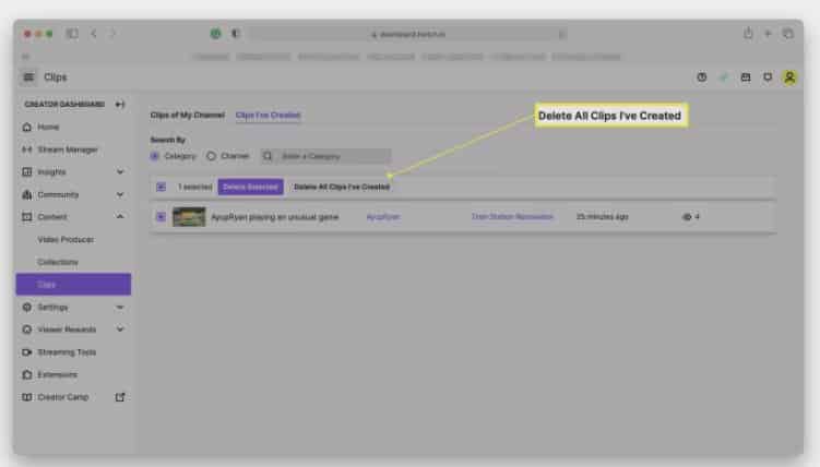 remove all Twitch clips
