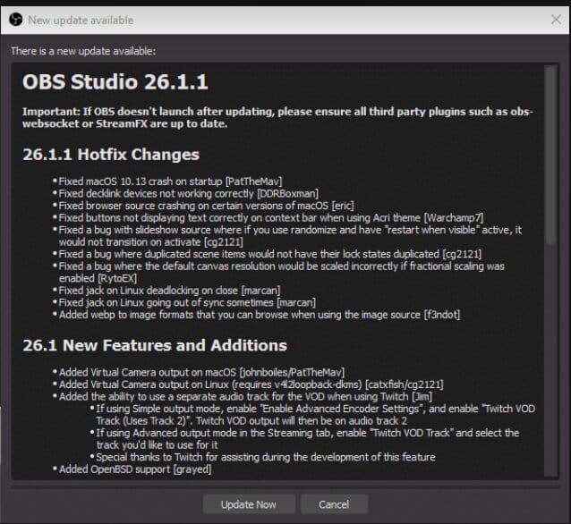 obs update download