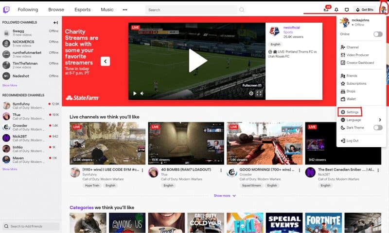 Twitch settings