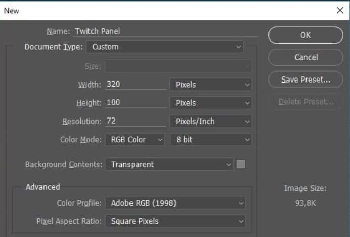 panel size twitch