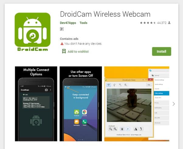 Install DroidCam on your smartphone