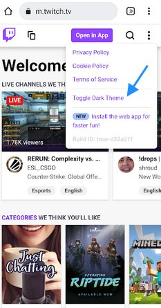 toggle dark mode on Twitch