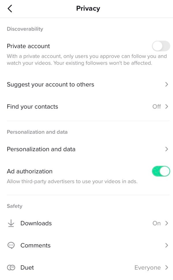 ad authorization button tiktok