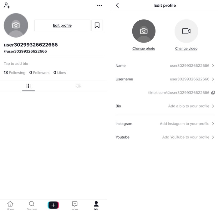 tiktok edit profile