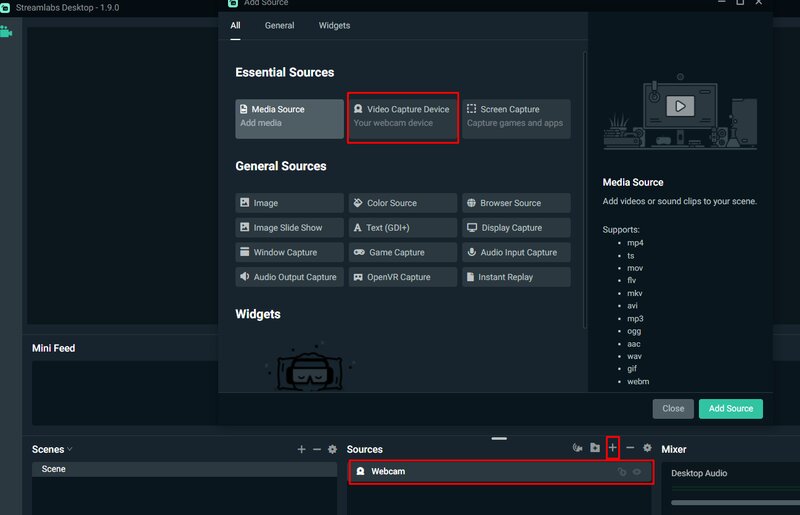 Add Webcam in Streamlabs
