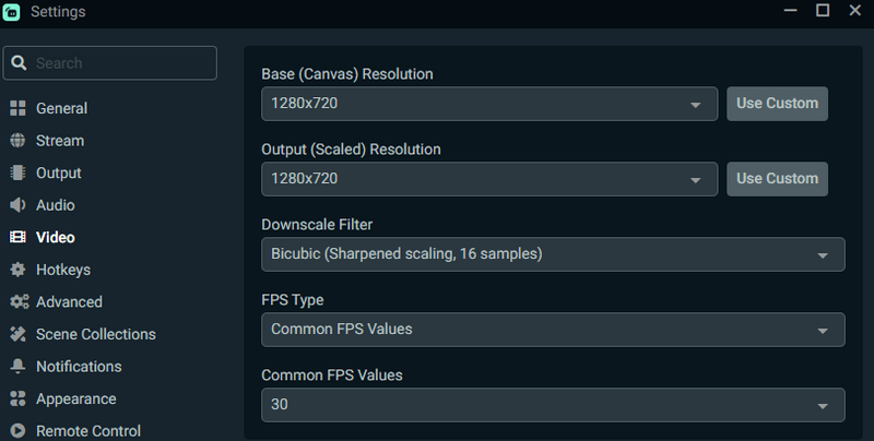 Video Settings streamlabs