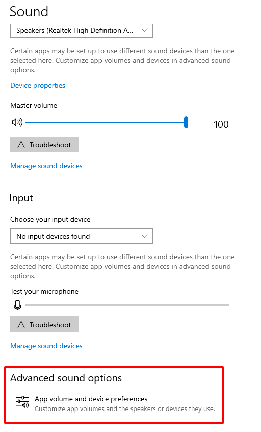 windows audio settings