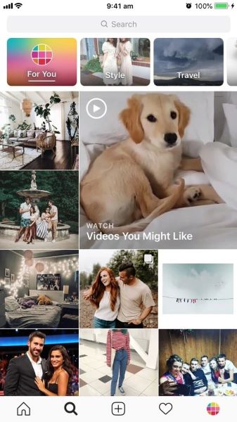 Instagram explore page on iOS