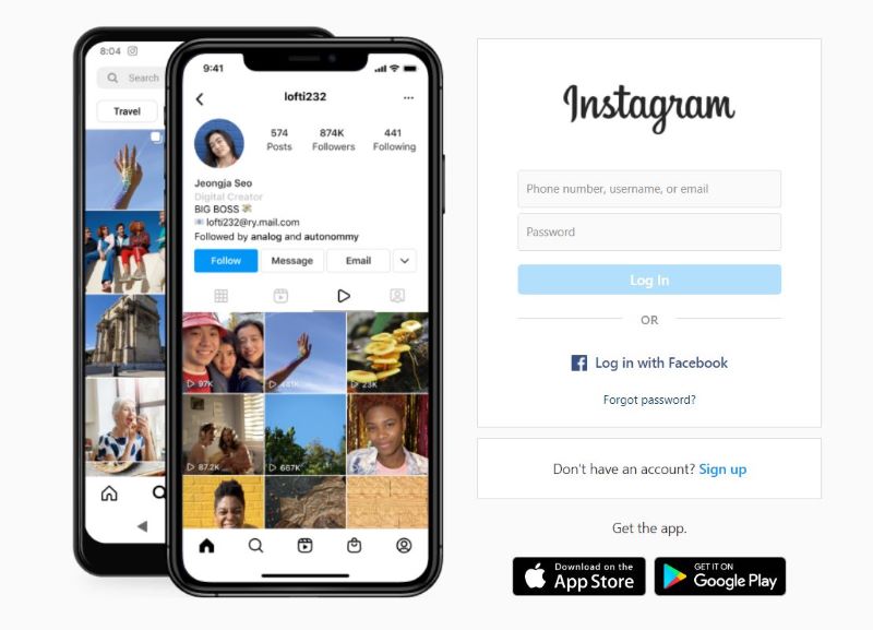 Instagram web homepage