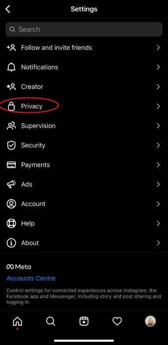 Privacy in Instagram settings
