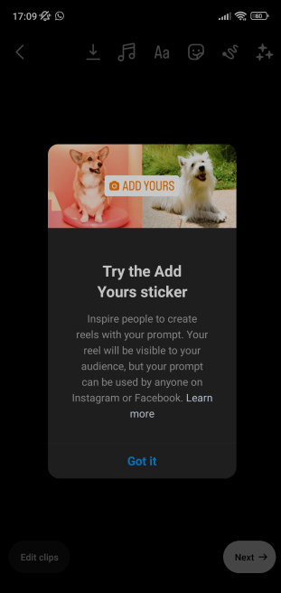 Add a Sticker feature for Instagram Reels