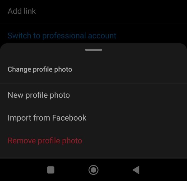 Change profile photo menu