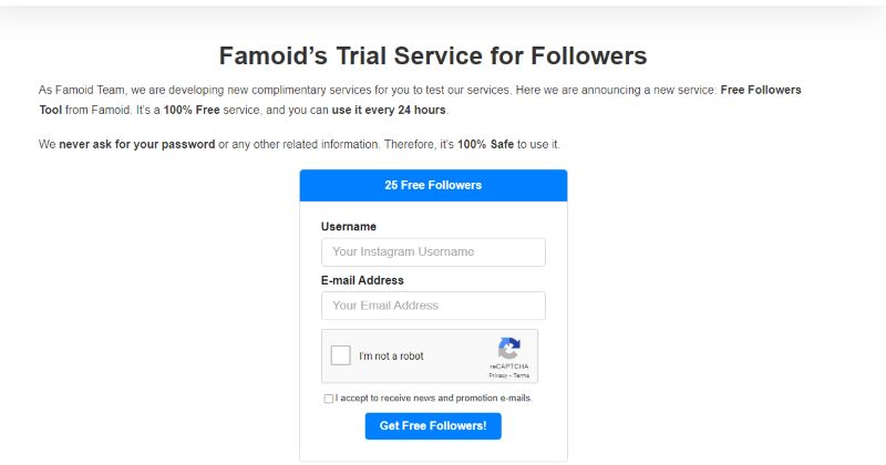 Username and email address field on Famoid