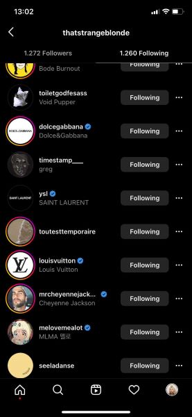 Followers list on Instagram