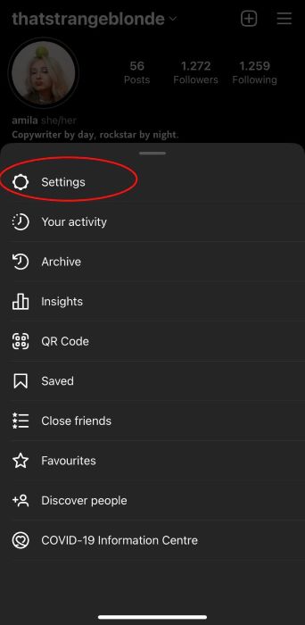 Settings in Instagram