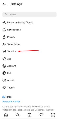 Security tab in the Instagram app