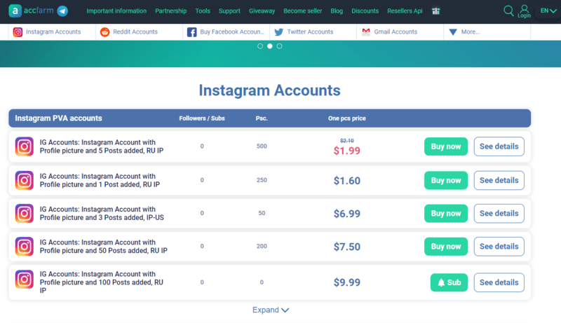 Buy PVA accounts with AccFarm networking.