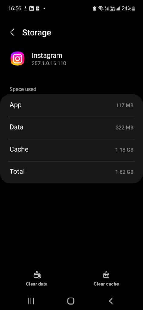 Android Instagram App Storage Settings