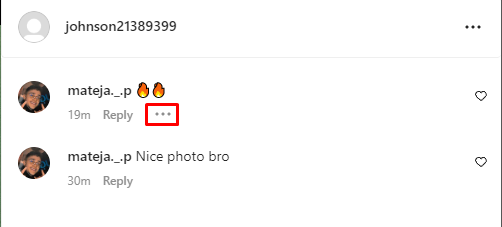 Delete Instagram Comment On PC three dots