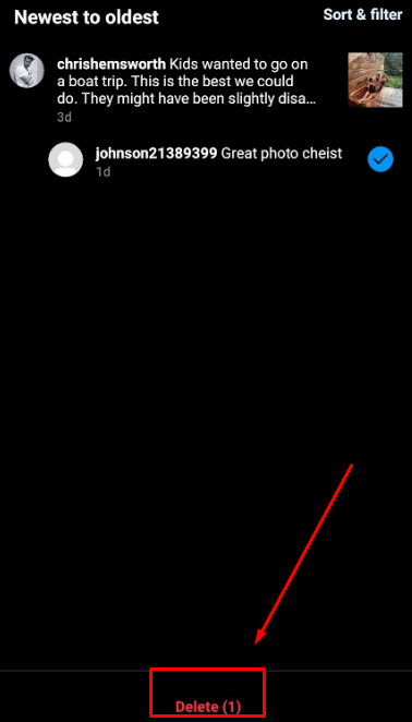 Delete Instagram Comment from activity feed