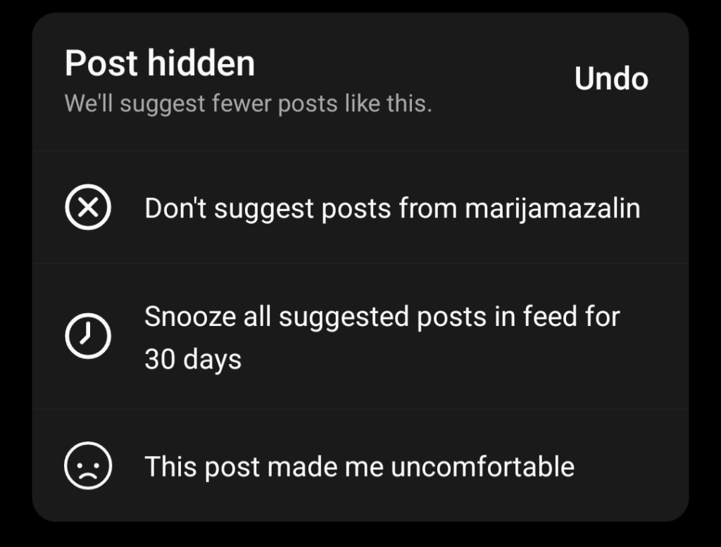 Hide Suggested Instagram post