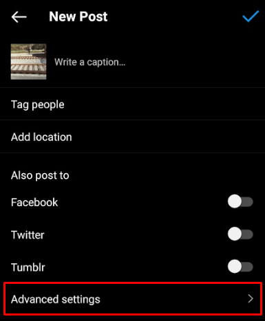 Instagram Post Advance Settings