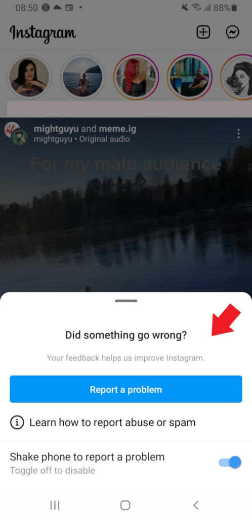 Instagram ShakePhone  to Report a Problem