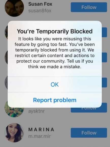 Instagram Unfollowing Temporary Block