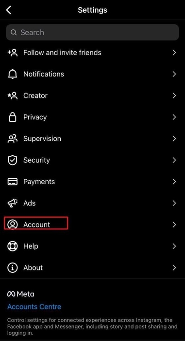 account settings instagram