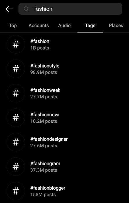examples of Instagram hashtags