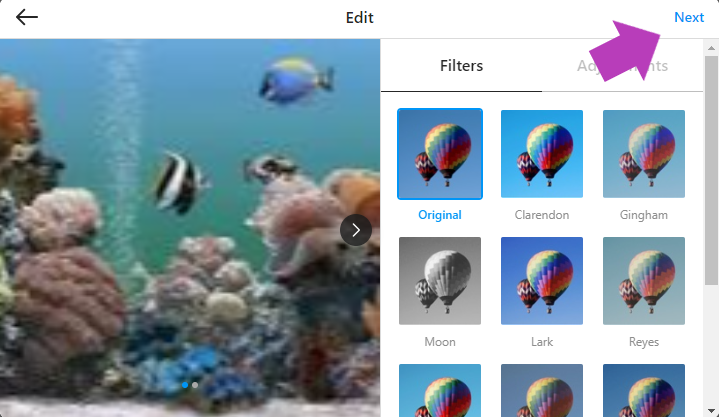 filters desktop Instagram