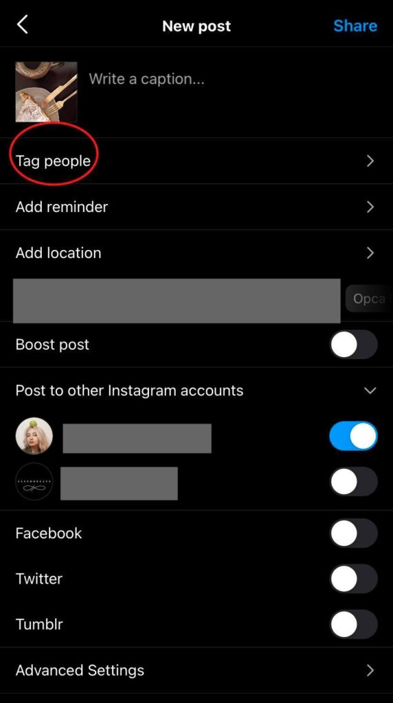 IG options menu