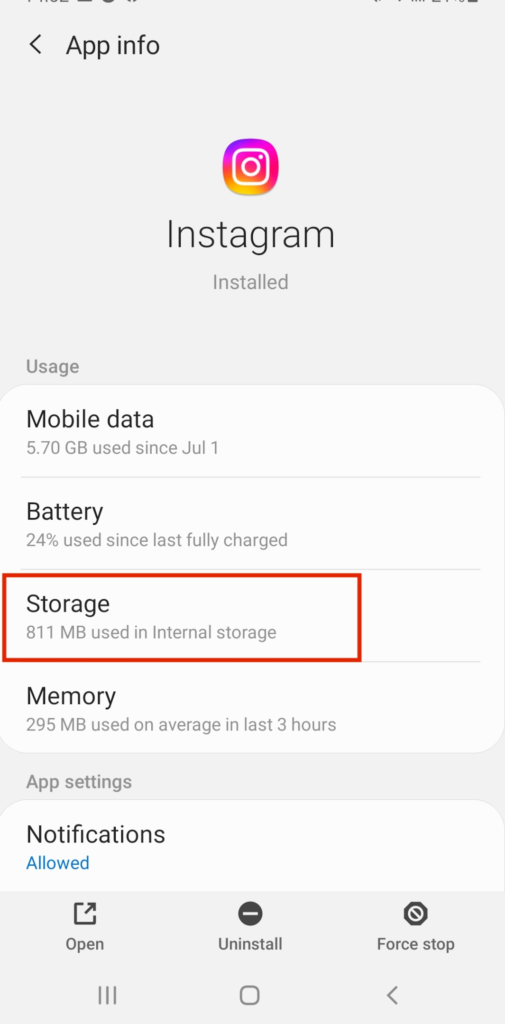 Instagram storage option