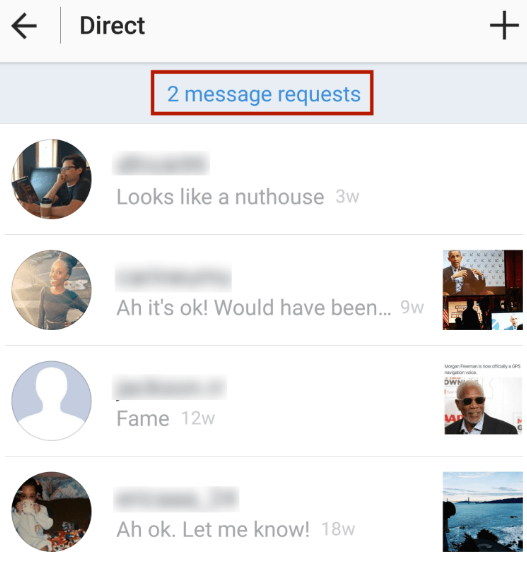 List of conversations in Instagram DMs