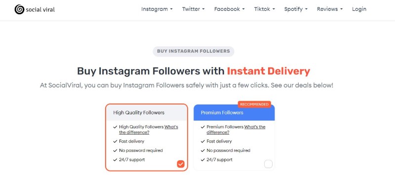 Social Viral buy instagram followers page