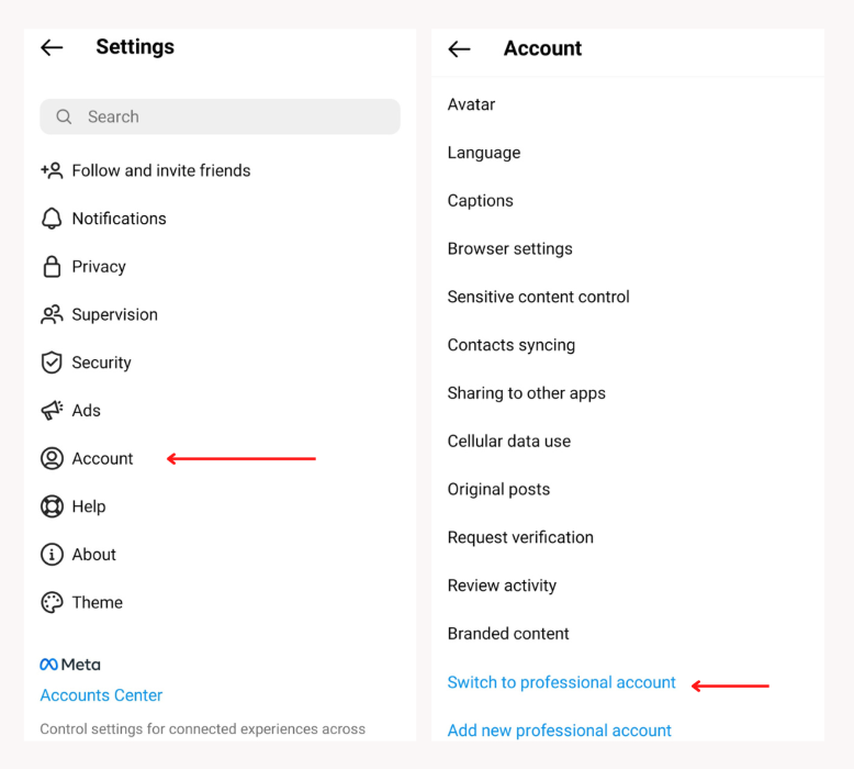 switch to a business account on Instagram