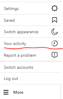 Your Activity tab on Instagram website