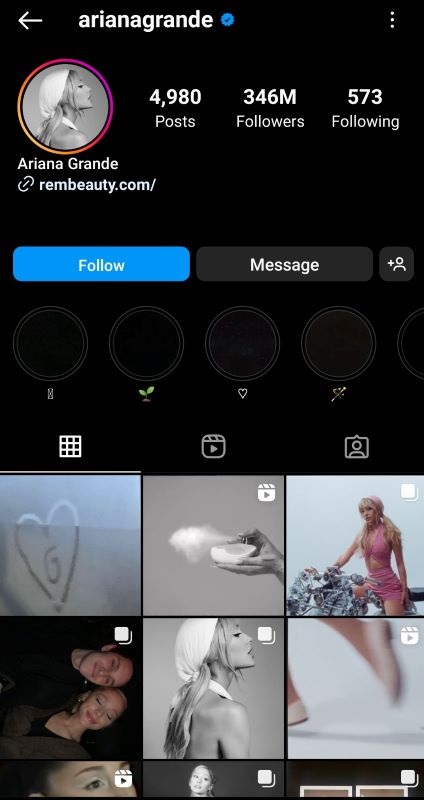 Ariana Grande Instagram profile