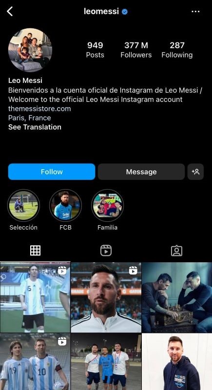 Leo Messi Instagram profile