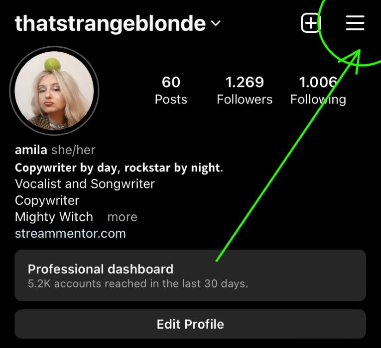 Open menu on your Instagram profile